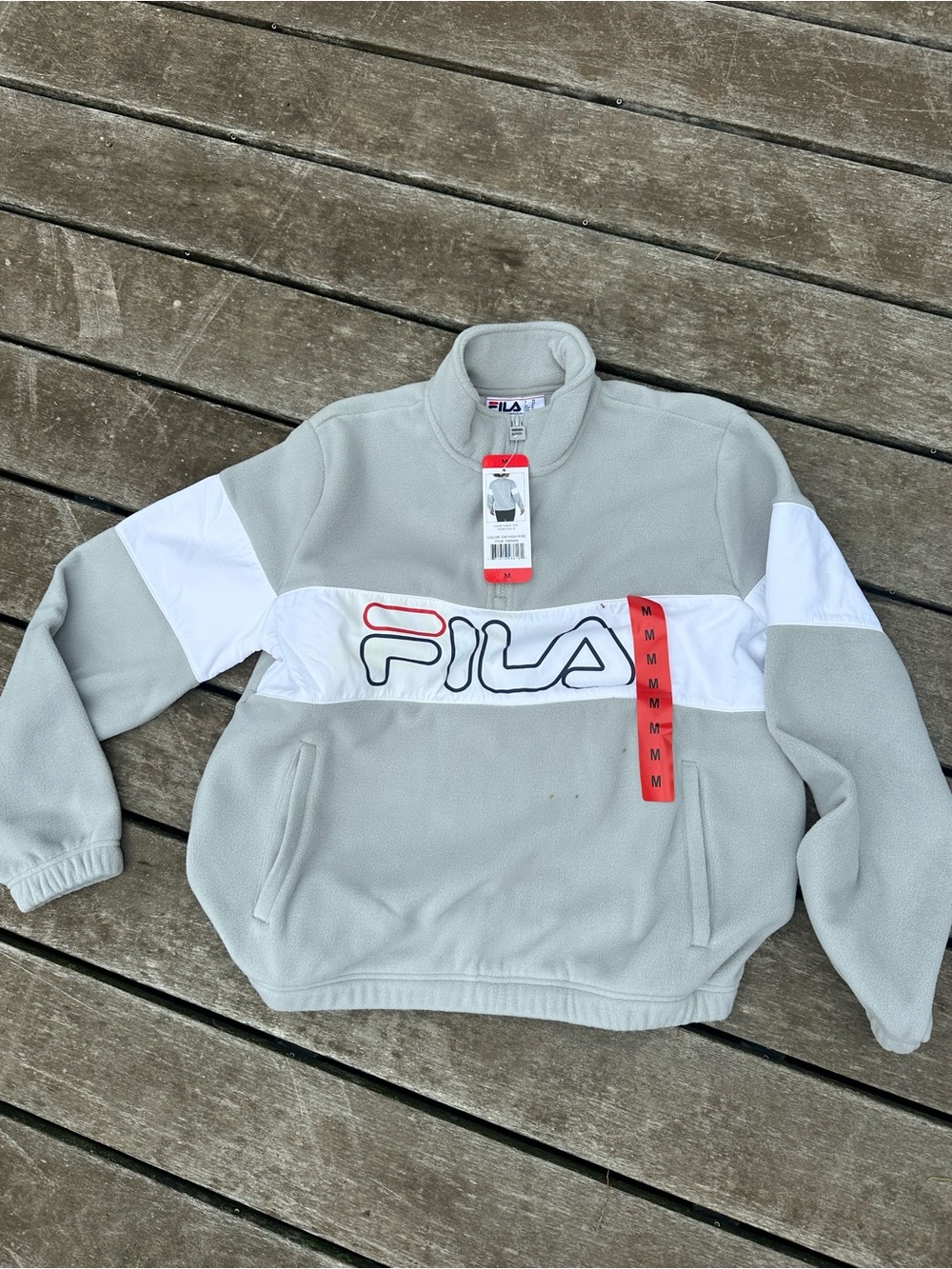 Fila Gray and White Pullover with Red Logo Accent